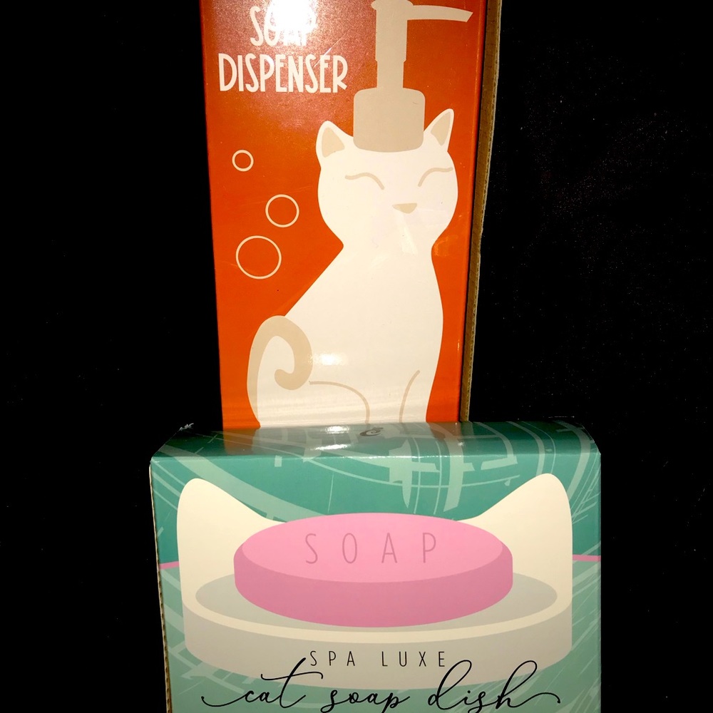 Cat Lady NIB Cat Soap (or Lotion) Dispenser and Cat Soap Dish